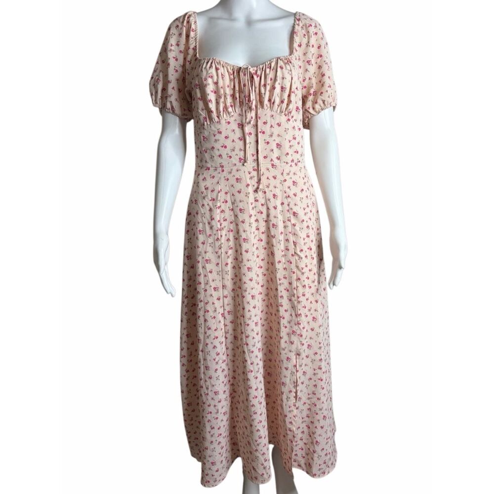 Altar'd State Floral Midi Dress with Puff Sleeves Pink Size Small